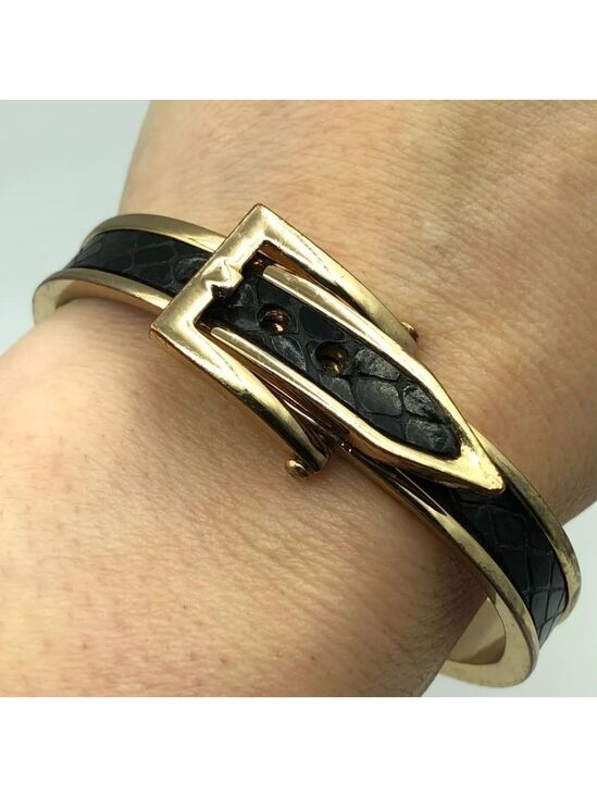 Accessories - Vintage Black Belt Cuff Buckle Bracelet 2 1/2"